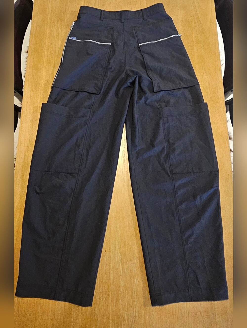 Zara Navy Cargo Wide Leg Pants Size M | High Rise Utility Trousers | 31" Inseam - Picture 6 of 11